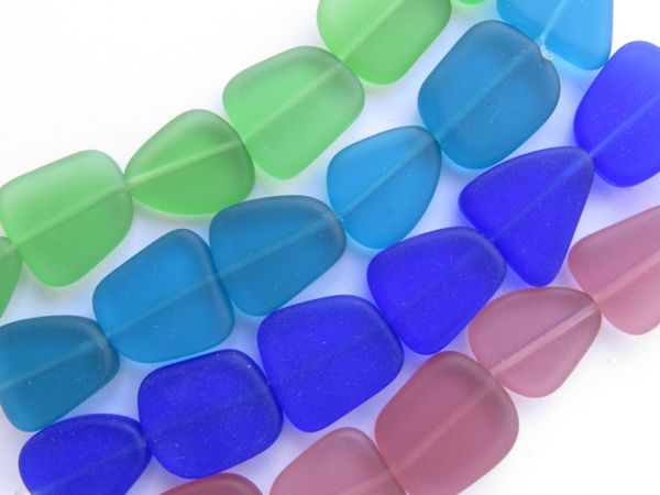 Cultured Sea Glass BEADS 15mm Assorted Dark BOLD Colors free form frosted flat 4 Strands bead supply making jewelry