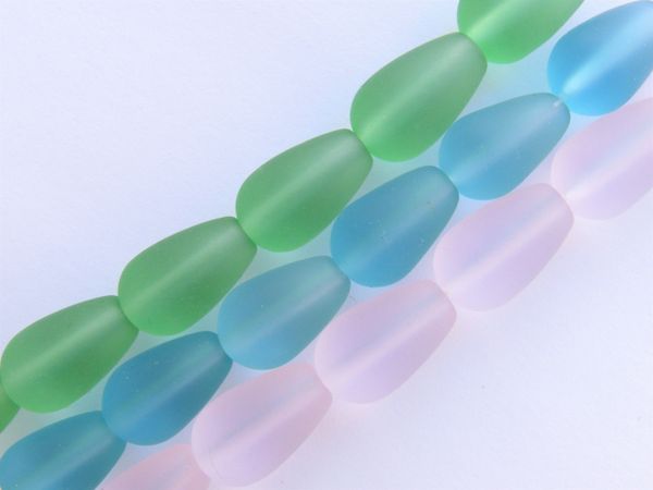 Cultured Sea Glass BEADS Teardrop 16x10mm BLUE GREEN PINK Assorted bead supply for making jewelry