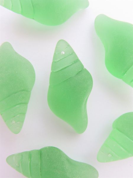 Cultured Sea Glass CONCH Shell PENDANTS 39x20mm LIGHT GREEN matte frosted Top Drilled bead supply
