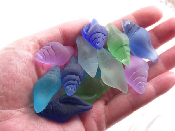 39x20mm Cultured Sea Glass CONCH Shell PENDANTS ASSORTED 12 pc Top Drilled frosted making jewelry bead supply