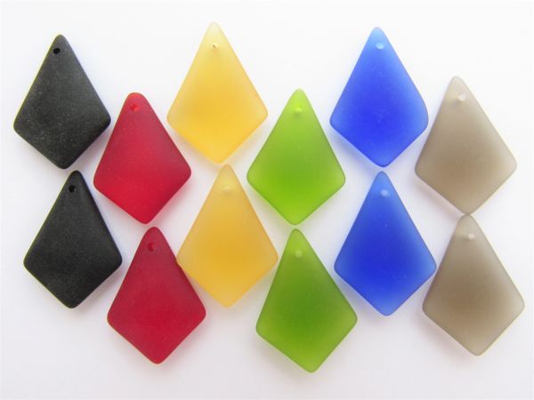 Cultured Sea Glass PENDANTS 28x20mm BOLD colors 12 pc Top Drilled for making jewelry