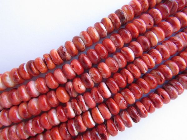 Red Spiney Oyster SHELL BEADS 8mm Rondelles Genuine from Sea of Cortez Rare bead supply making jewelry