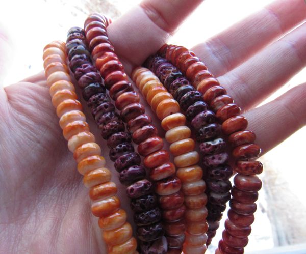 3 Strands Orange Red Purple Spiny Oyster SHELL BEADS 8mm Rondelles Assorted from Sea of Cortez bead supply for making jewelry