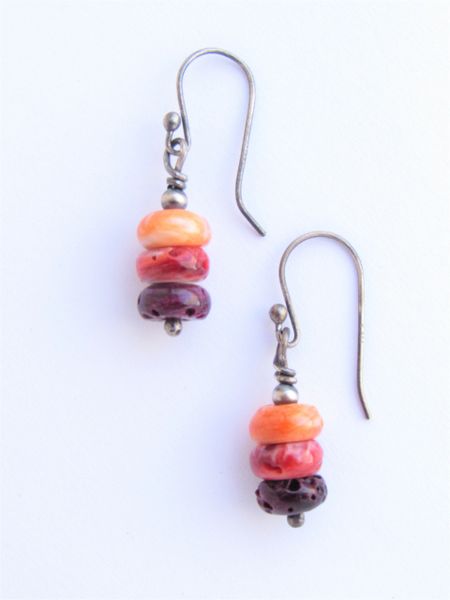 Handmade EARRINGS Sterling Silver SPINY OYSTER Purple Red Orange Shell SPINY with ear wires