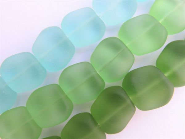 Cultured Sea Glass BEADS 18x17mm Square Nugget Assorted GREEN 3 strands bead supply for making jewelry