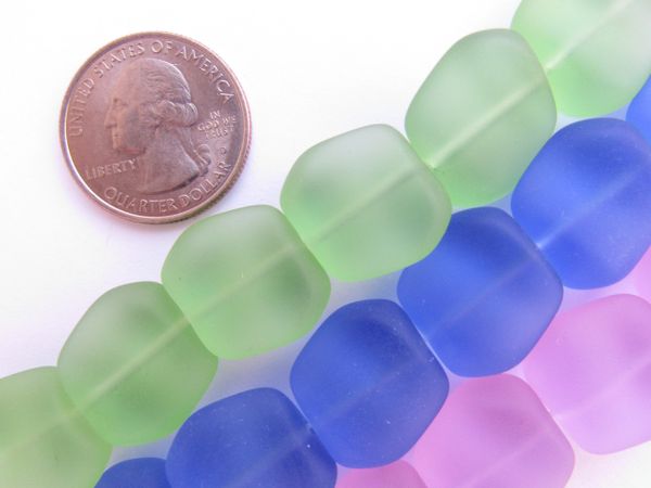 Cultured Sea Glass BEADS 18x17mm Square Nugget Assorted 3 strands frosted matte bead supply for making beach jewelry