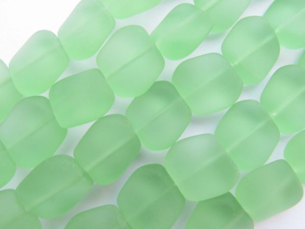 Cultured Sea Glass BEADS 18x17mm Square Nugget LIGHT GREEN frosted matte bead supply for making jewelry