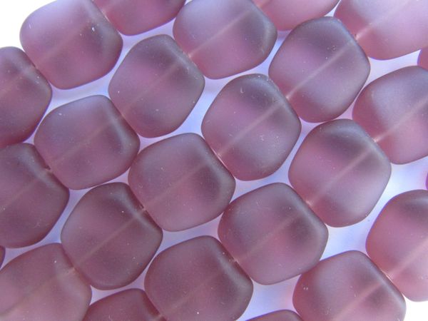 Cultured Sea Glass BEADS 18x17mm Square Nugget MEDIUM AMETHYST free form frosted bead supply for making jewelry