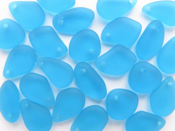 Cultured Sea Glass Pebble PENDANTS 15mm drilled Pacific AQUA BLUE frosted top drilled bead supply jewelry