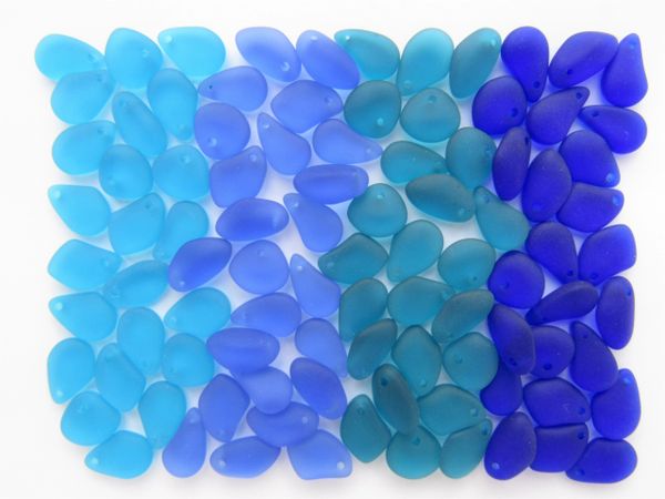 Cultured Sea Glass PENDANTS 15mm free form Small Pebble ASSORTED BLUE drilled for making jewelry
