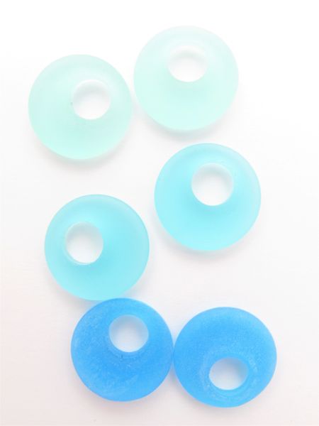 Cultured SEA GLASS PENDANTS 20mm Donut Rings Light BLUES assorted pairs BEAD supply Great for making earrings
