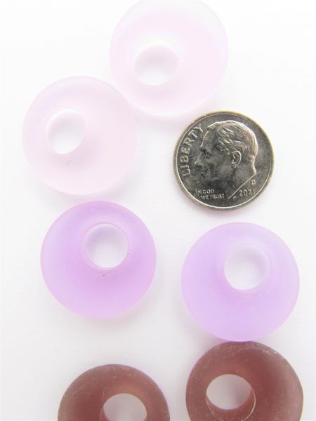 Cultured SEA GLASS PENDANTS 20mm Donut Rings PINK PURPLE pairs BEAD supply Great for making earrings
