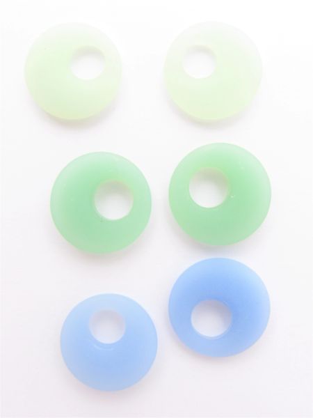 Cultured SEA GLASS PENDANTS 20mm Donut Rings ASSORTED OPAQUE pairs BEAD supply Great for making earrings