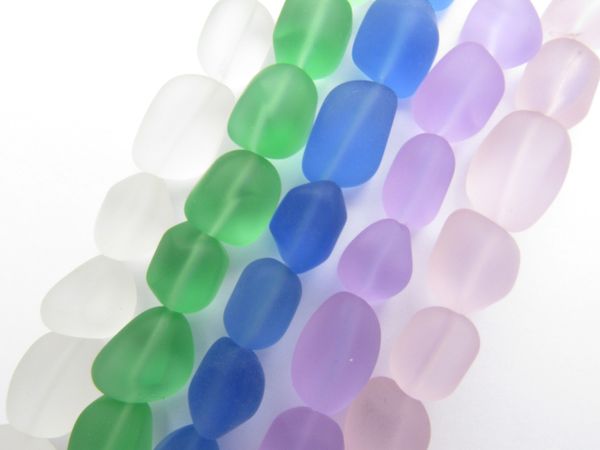Cultured Sea Glass BEADS 13-15mm free form Nugget assorted LIGHT COLORS bead supply for making jewelry