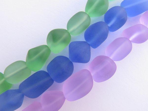 Cultured Sea Glass BEADS 13 - 15mm Nugget ASSORTED matte frosted free form bead supply for making jewelry