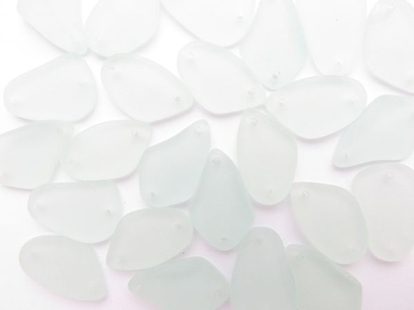 2 hole Cultured Sea Glass PENDANTS 1" Light AQUA Coke bottle glass free form frosted matte finish bead supply making jewelry