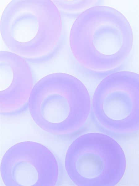 Cultured Sea Glass RING PENDANTS 28mm Periwinkle LIGHT PURPLE frosted Rings bead supply for making jewelry