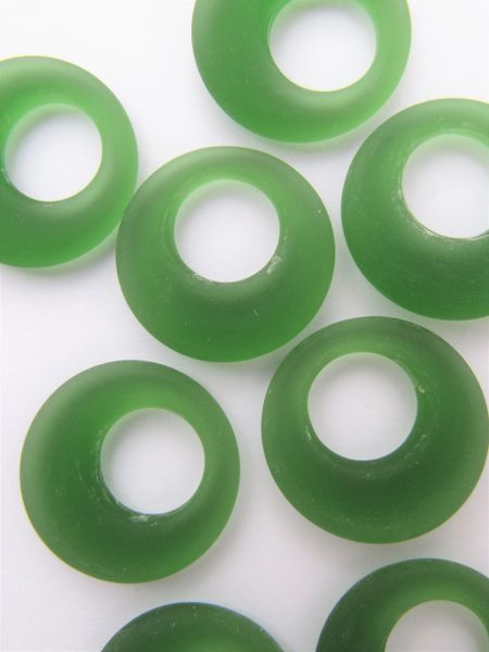 Cultured Sea Glass RING PENDANTS 28mm Shamrock DARK GREEN frosted Rings bead supply for making jewelry