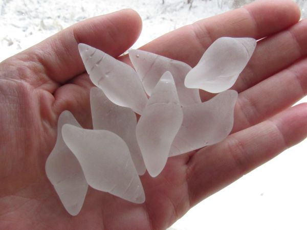 Cultured Sea Glass CLEAR 39x20mm Conch Shell Pendant frosted matte finish Top Drilled bead supply