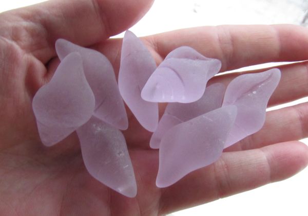 Cultured Sea Glass CONCH Shell PENDANTS 39x20mm BLOSSOM PINK matte frosted Top Drilled bead supply