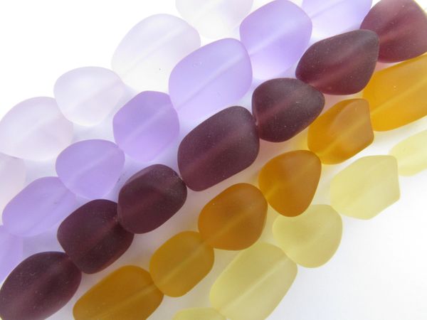 Cultured Sea Glass BEADS 13-15mm free form Nugget assorted PINK PURPLE YELLOW bead supply for making jewelry