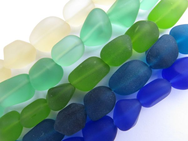 Cultured Sea Glass BEADS 13-15mm free form Nugget assorted BLUE GREEN YELLOW bead supply for making jewelry