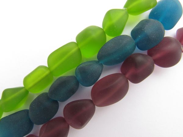 Cultured Sea Glass BEADS 13 - 15mm Nugget assorted BOLD drilled matte frosted free form bead supply for making jewelry