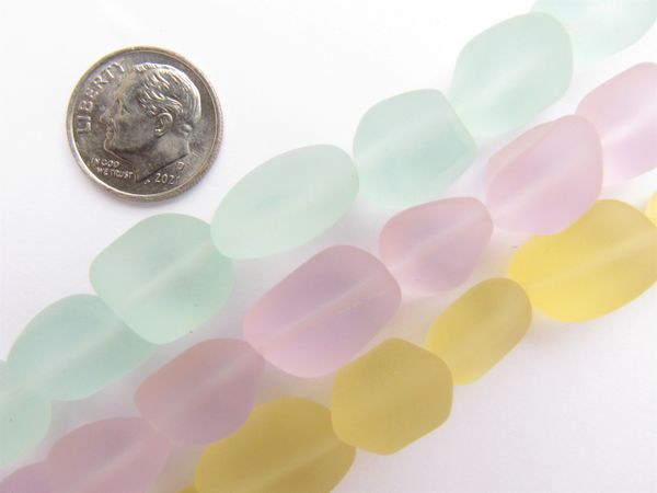 Cultured Sea Glass BEADS 13 - 15mm Nugget assorted LIGHT PASTEL drilled matte frosted free form bead supply for making jewelry