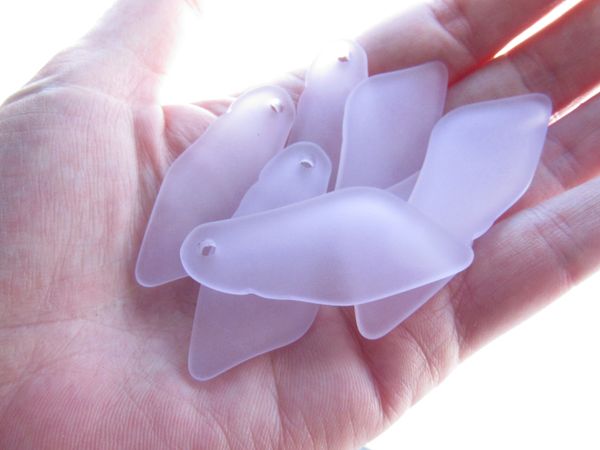 Cultured Sea Glass PENDANTS 48x22mm top drilled 7 pc Large SHARD Blossom PINK frosted matte finish bead supply pendant beads