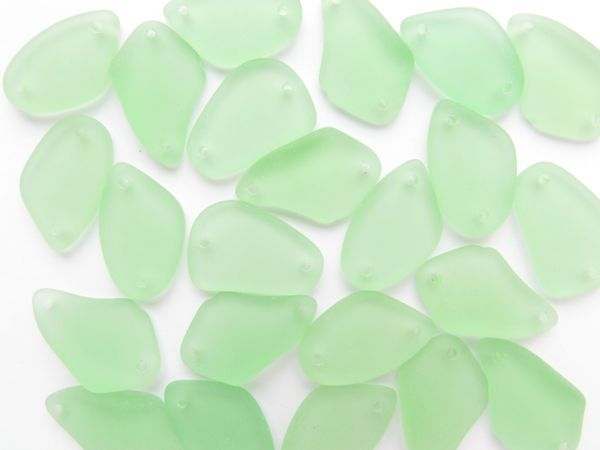 Cultured Sea Glass 2 hole PENDANTS 1" light green free form frosted double hole Connectors bead supply for making jewelry