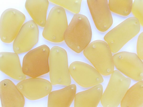 2 hole Cultured Sea Glass PENDANTS 1" Golden YELLOW Free form frosted matte finish making jewelry bead supply