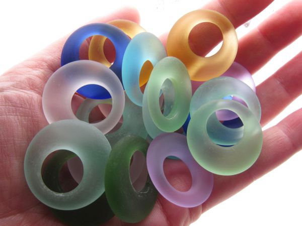 Cultured Sea Glass PENDANTS 28mm Rings 10 Pairs Assorted pairs bead supply for making jewelry