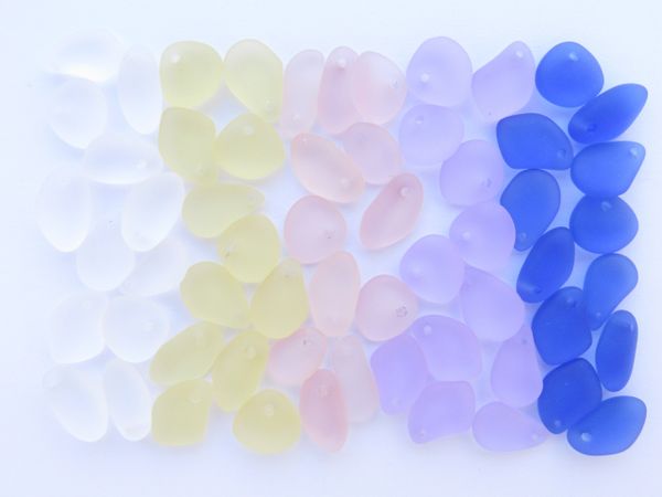 Cultured Sea Glass PENDANTS 15mm PEBBLES LIGHT COLORS assorted pebble frosted free form top drilled bead supply for making jewelry