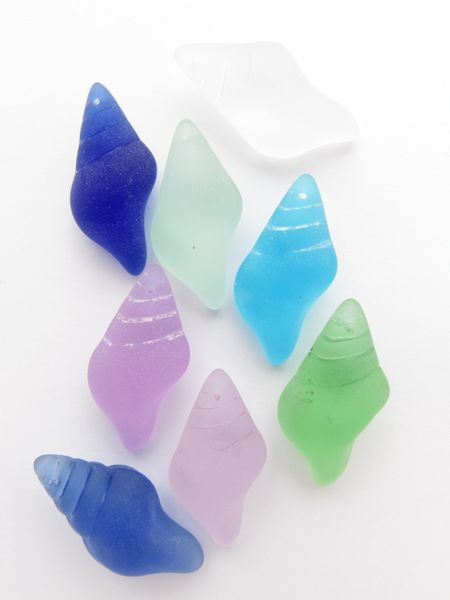 8 pc Cultured Sea Glass CONCH 39x20mm Shell PENDANTS ASSORTED Top Drilled frosted matte finish bead supply