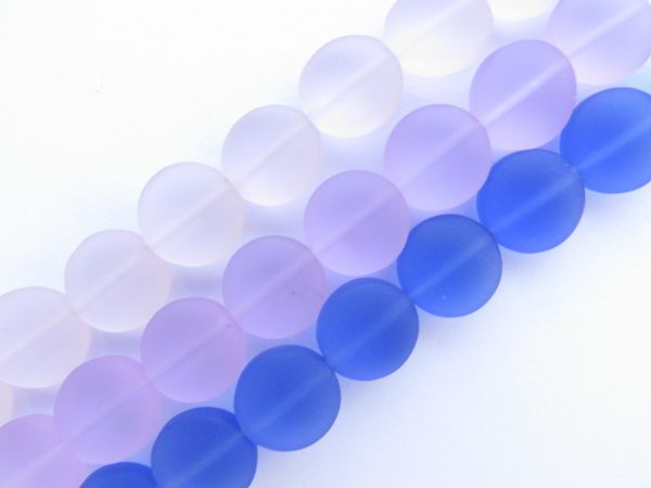 Cultured Sea Glass BEADS 12mm Coin PURPLE PINK assorted frosted matte finish 3 strands bead supply for making jewelry