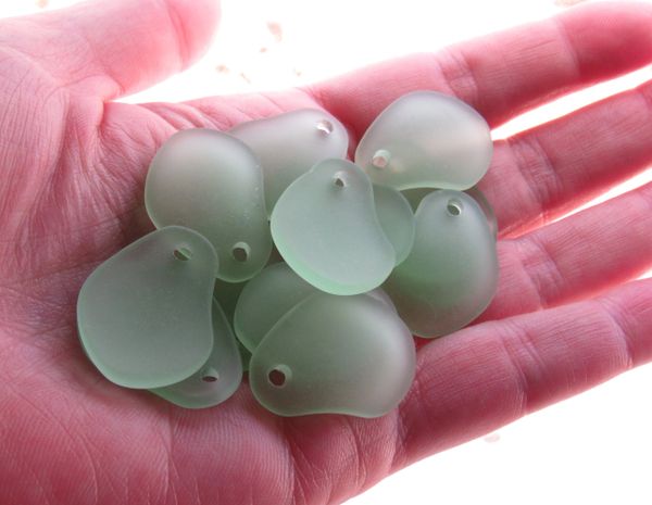 Cultured Sea Glass PENDANTS 26x18mm Peridot light green frosted top drilled curved bead supply for making jewelry