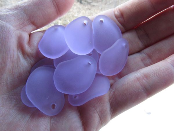 Cultured Sea Glass PENDANTS 26x18mm Periwinkle LIGHT PURPLE frosted top drilled curved bead supply for making jewelry