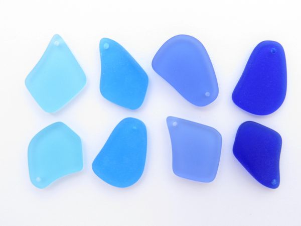 Cultured Sea Glass PENDANTS appr 1" free form assorted BLUE Top Drilled bead supply for making jewelry