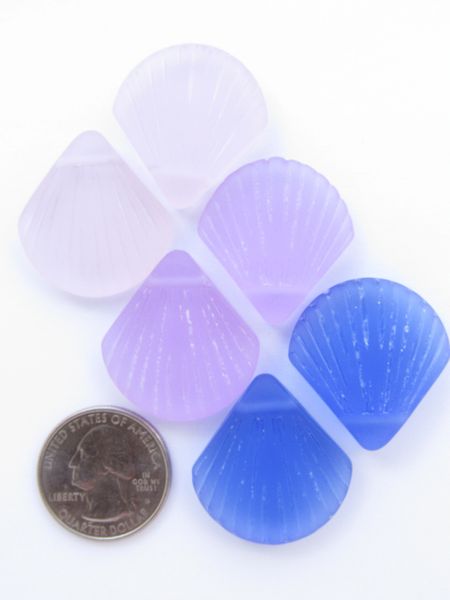 Cultured Sea Glass PENDANTS 30x28mm PINK PURPLE flat SHELL frosted Assorted 6 pc bead supply