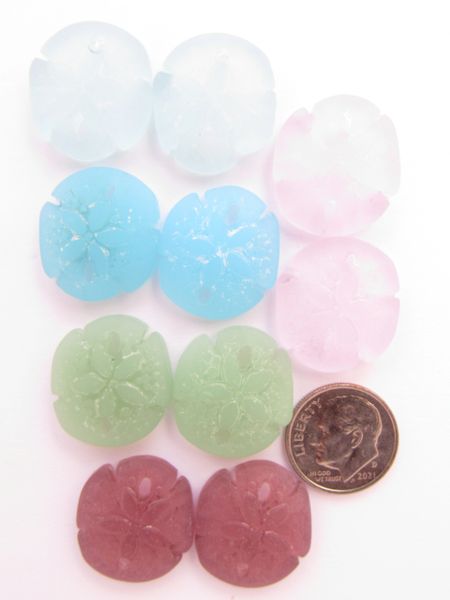 Cultured Sea GLASS PENDANTS Sand Dollar 21x19mm 10 pc ASSORTED bead supply for making jewelry