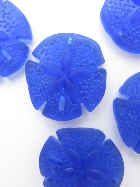 Cultured Sea Glass PENDANTS 40x36mm Large Sand Dollar ROYAL COBALT BLUE 2 pc necklace pendant bead supply for making jewelry