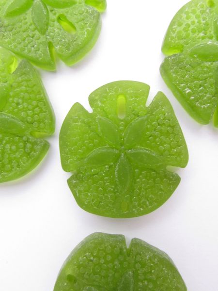 Cultured Sea Glass PENDANTS 40x36mm Large Sand Dollar OLIVE GREEN 2 pc frosted matte bead supply