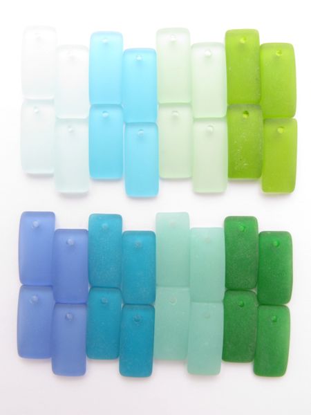 Rectangle PENDANTS 22x11mm Sea glass Assorted 16 pair Blue Green Making Earrings Matched Pairs Top Drilled making sea glass jewelry