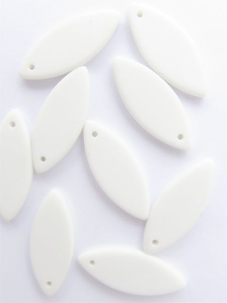 8 pc Cultured Sea Glass PENDANTS Marquise 33x13mm OPAQUE WHITE frosted Top Drilled bead supply for making jewelry