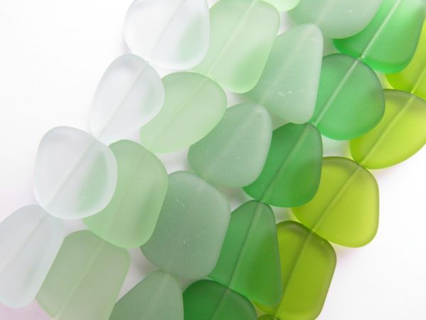 Cultured Sea Glass BEADS 22-24mm assorted GREEN frosted free form bead supply for making jewelry