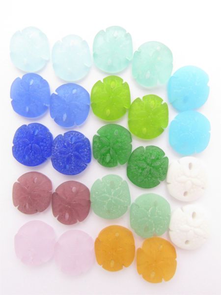 Sand Dollar PENDANTS 21x19mm assorted pairs 24 pc frosted cultured sea glass for making jewelry