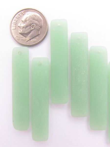 Cultured Sea Glass PENDANTS Opaque SEAFOAM GREEN 38x8mm Rectangle Elongated bead supply Great for making earrings
