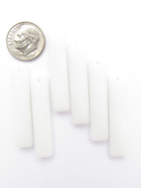 Cultured Sea Glass PENDANTS Opaque WHITE 38x8mm Rectangle Elongated bead supply for making jewelry