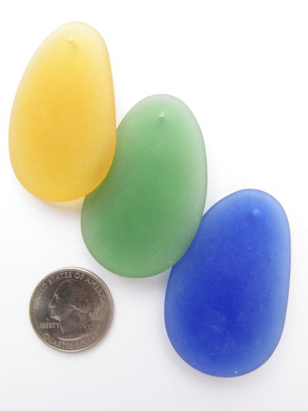 Cultured Sea GLASS PENDANT 52x32mm assorted BLUE GREEN YELLOW top Drilled matte finish frosted bead supply