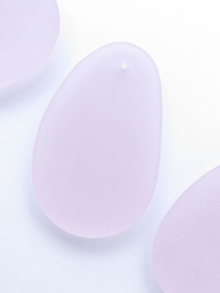 Cultured Sea GLASS PENDANT 52x32mm PINK frosted transparent top Drilled matte finish bead supply for making jewelry